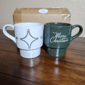 Hearth & Hand Magnolia Christma Mug Set White and Green Holiday Coffee